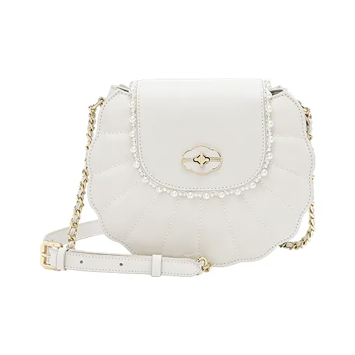 Ancient Yi Xi Cow Leather Niche Pearl One Shoulder Premium Chain Crossbody Bag Women's Ecru-4