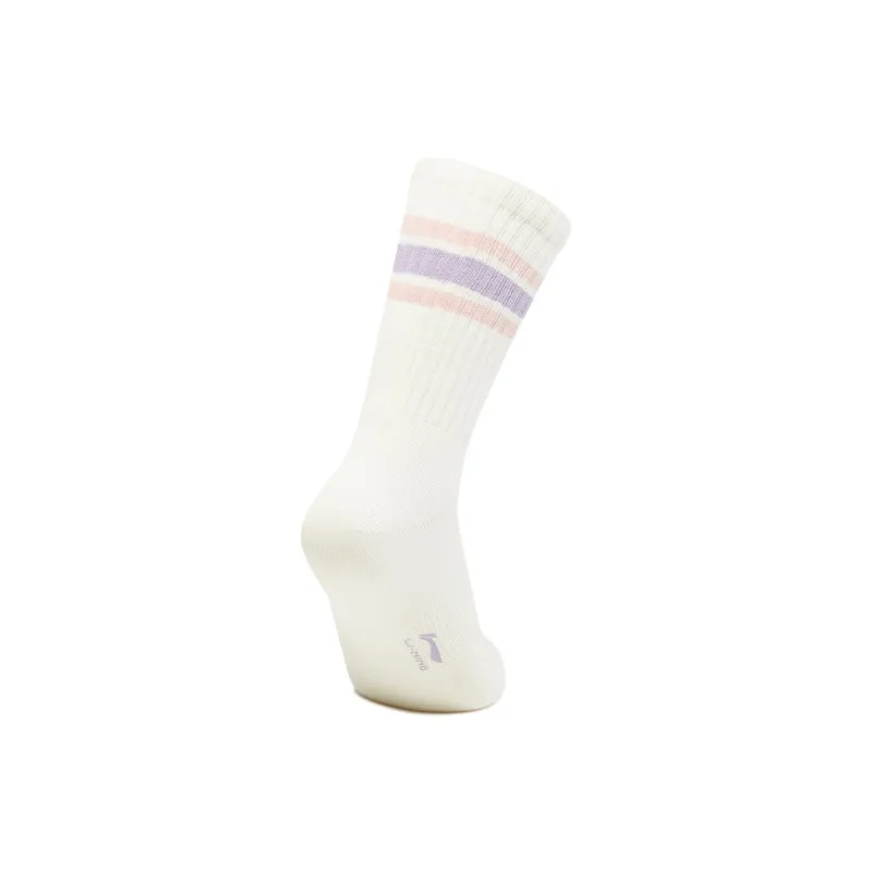 LiNing Sports Life Collection Mid Calf Socks Unisex 1 Pack Ecru Pink Purple-1