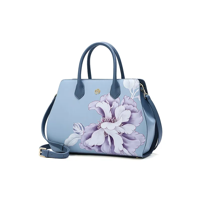 Ancient Yi Xi Cow Leather Niche Elegance One Shoulder Mom Bag Cheongsam Crossbody Handbag Women's Sunny Mountain Blue-1