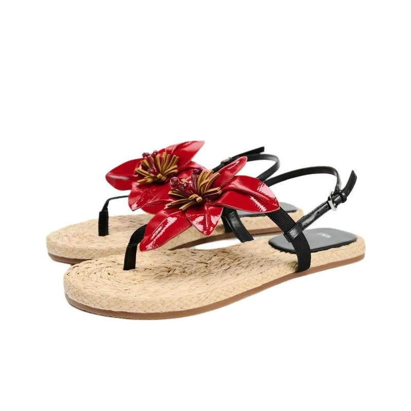 ZARA Strap Sandals 1.5cm Women's Red-3