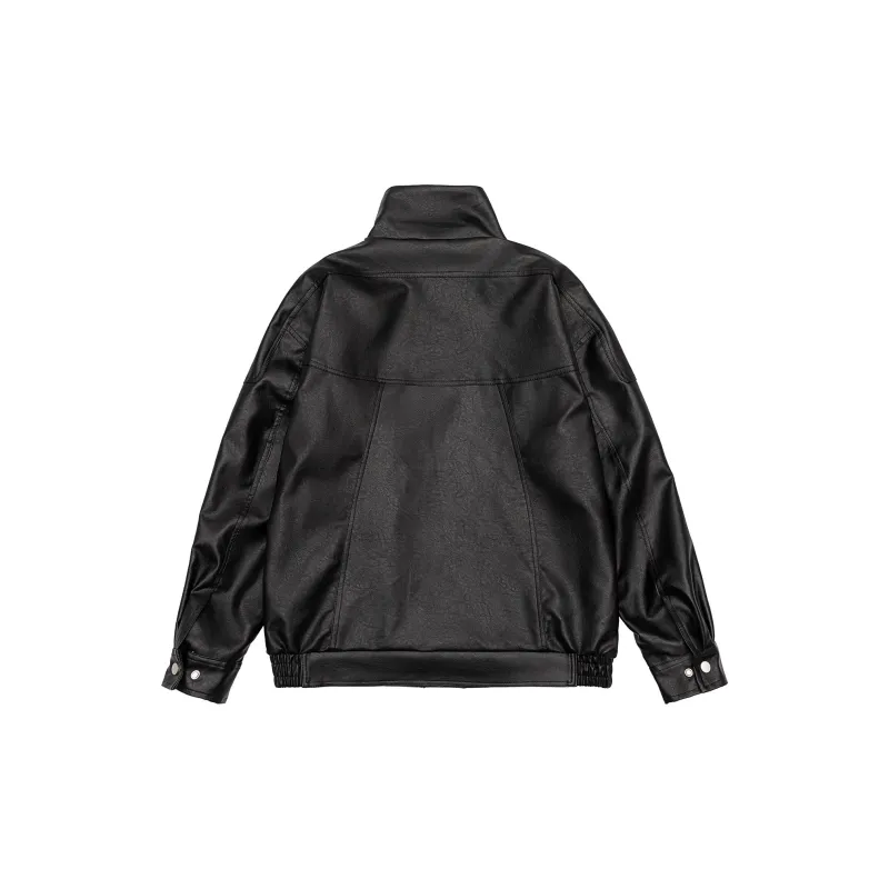 REFAMES Spring And Fall Leather Jacket Unisex Brown-3