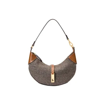 Polo Ralph Lauren Polo ID Fabric Cow Leather Patchwork Handbag Shoulder Bag Unisex Brown