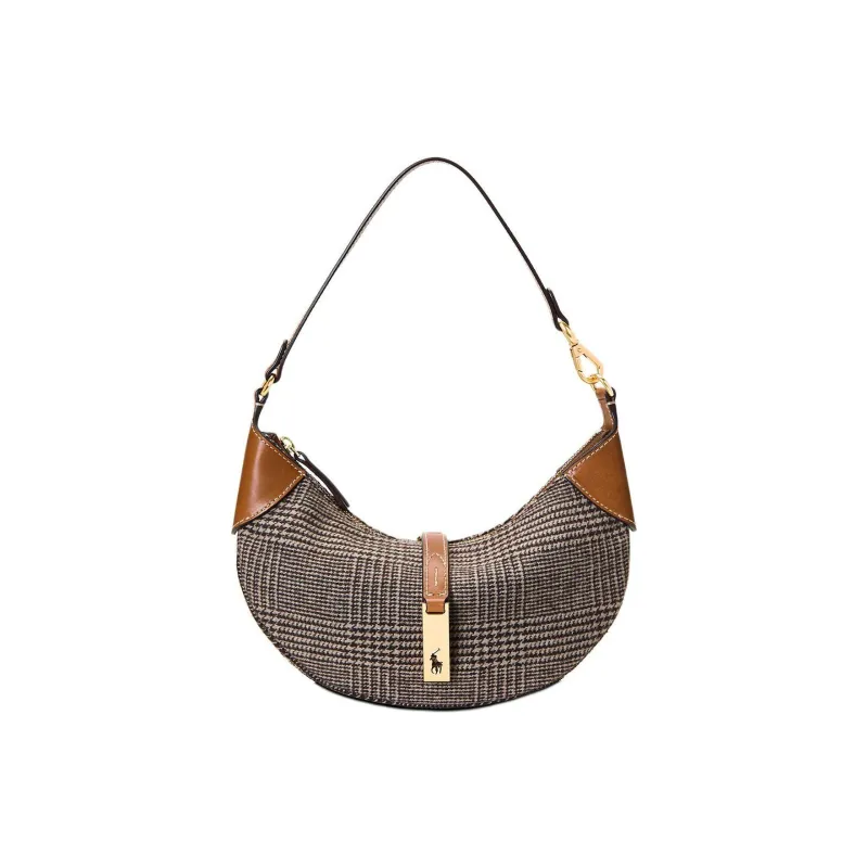 Polo Ralph Lauren Polo ID Fabric Cow Leather Patchwork Handbag Shoulder Bag Unisex Brown-0