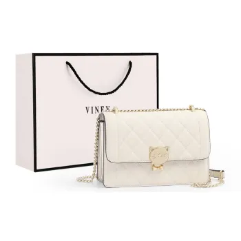 VINEY Cow Leather Shoulder Bag, Crossbody Bag, Small Square Bag Small Size Women's Ecru