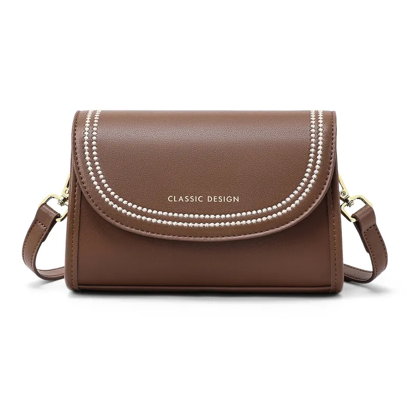 COMELY Cow Leather With Synthetic Leather Small Square Bag, Crossbody Bag Small Size Women's Coffee-1