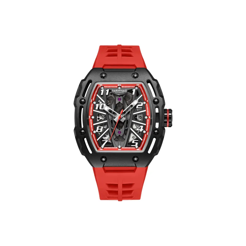 FAIRWHALE Starlight Collection Men's Watch Mechanical Movement Silicone Strap Watch Men's Watches Black Dial-8