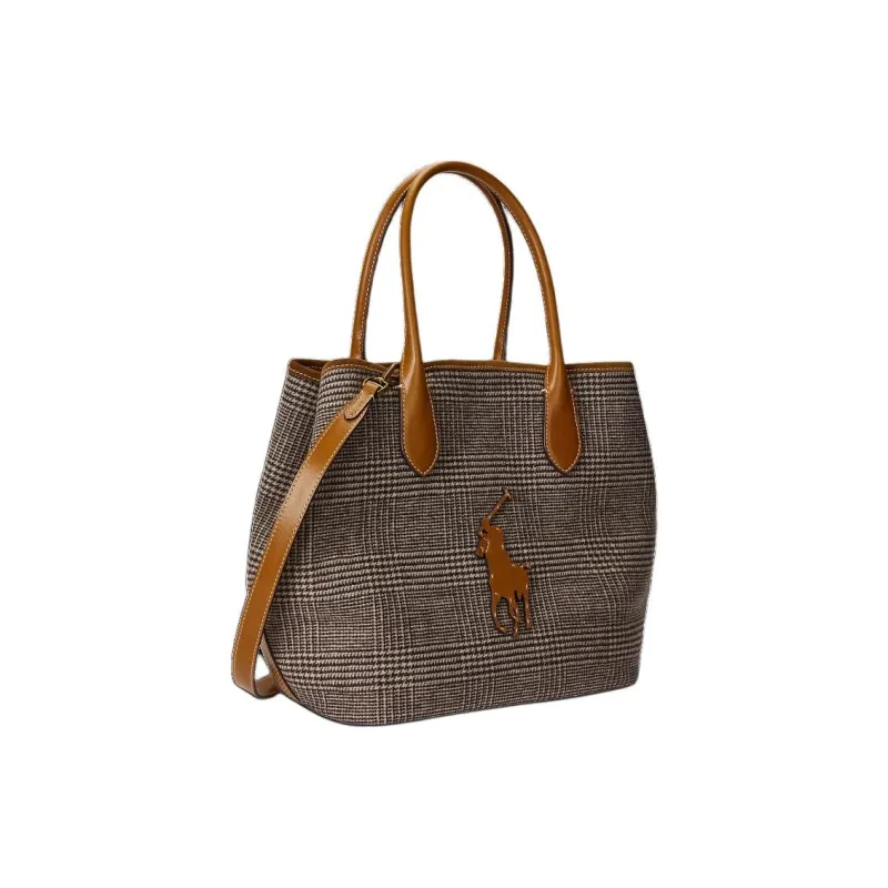 Polo Ralph Lauren Bellport Fabric Tote Bag Shopping Bag Shoulder Bag Crossbody Bag Handbag Medium Size Women's Brown-1