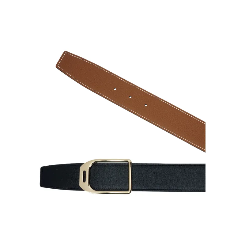 HERMES Jockey Metal Leather Belts Men's Black Width 3.8cm-3