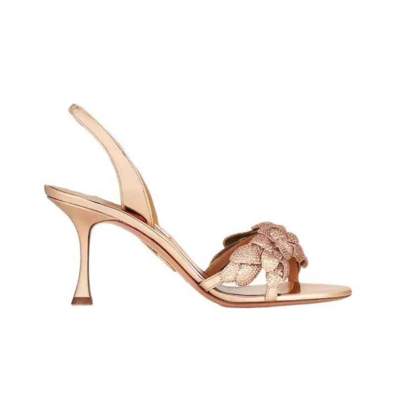 AQUAZZURA Galactic Flower Strap Sandals 7.5cm Women's Rose Gold-1