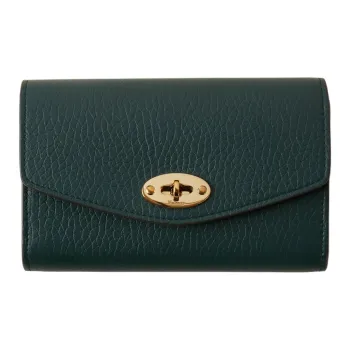 Mulberry Darley Coarse Grain Leather Wallet Medium Size Women's Classic Green