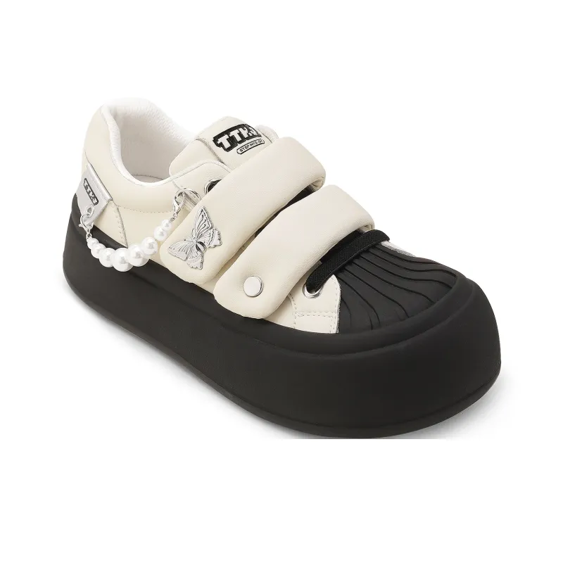 TTKJ Fashion Butterfly Hook and Loop White Sneakers Non slip Lightweight Low Top Casual Shoes Women's White Moonlight-3