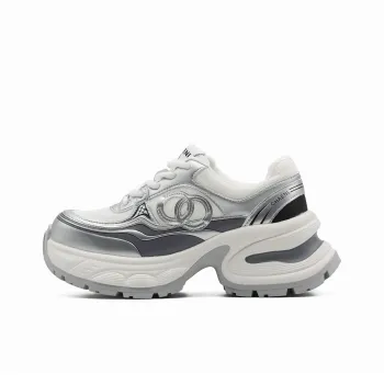 Little Sue Height Increasing Wear-Resistant Low-Top Chunky Sneakers Women's Silver