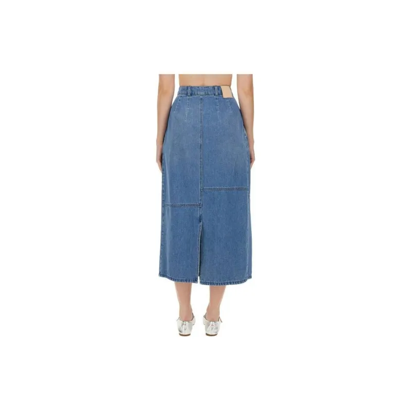 Alysi Slit Detailed Pleated Denim Skirt-2