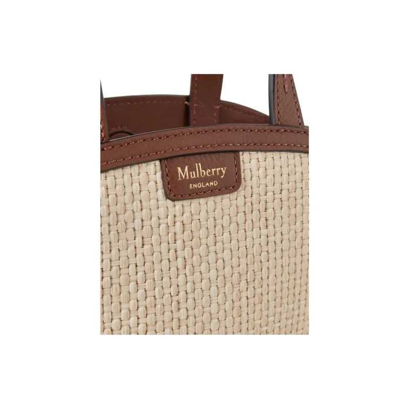 Mulberry Raffia Tote Bag Shopping Bag Shoulder Bag Crossbody Bag Handbag Mini Women's Ecru & Bright Umber-4