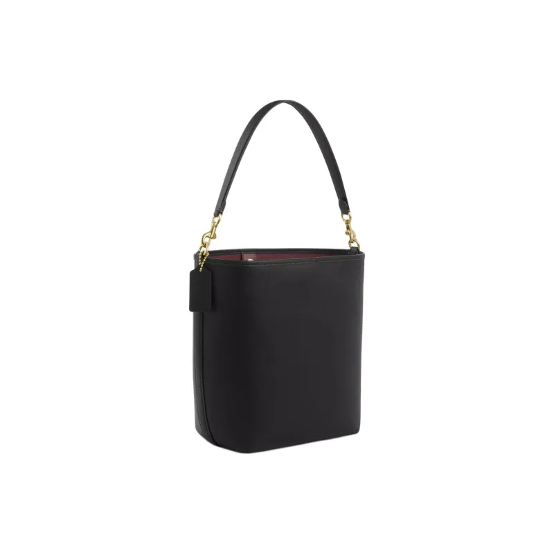COACH City Leather One Shoulder Crossbody Bucket Bag, Handbag Tubas Women's Black-1