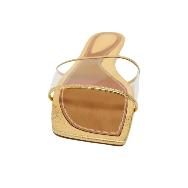 ZARA Abrasion-Resistant Slide Slippers 1cm Women's Gold-3