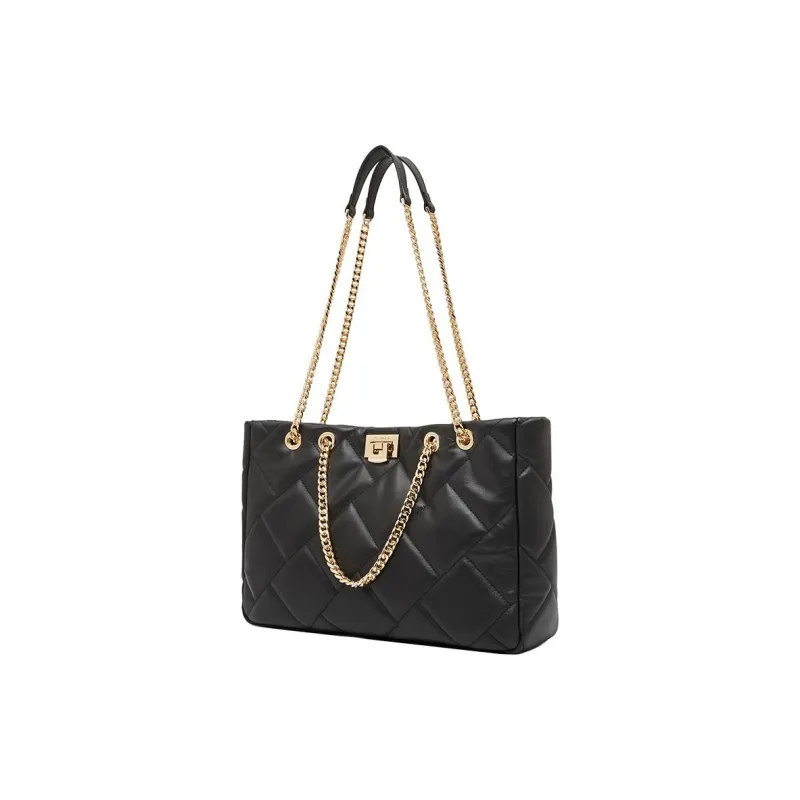 Geshiman Top Grain Cow Leather Shoulder Bag Large Size Women's Black/Ecru-2