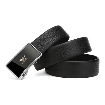 SEPTWOLVES Automatic Buckle High-End Authentic Leather Belts Men's Black Width 3.5CM