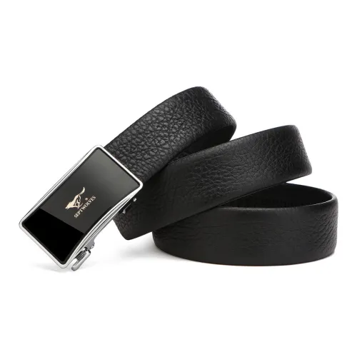 SEPTWOLVES Automatic Buckle High End Authentic Leather Belts Men's Black Width 3.5CM
