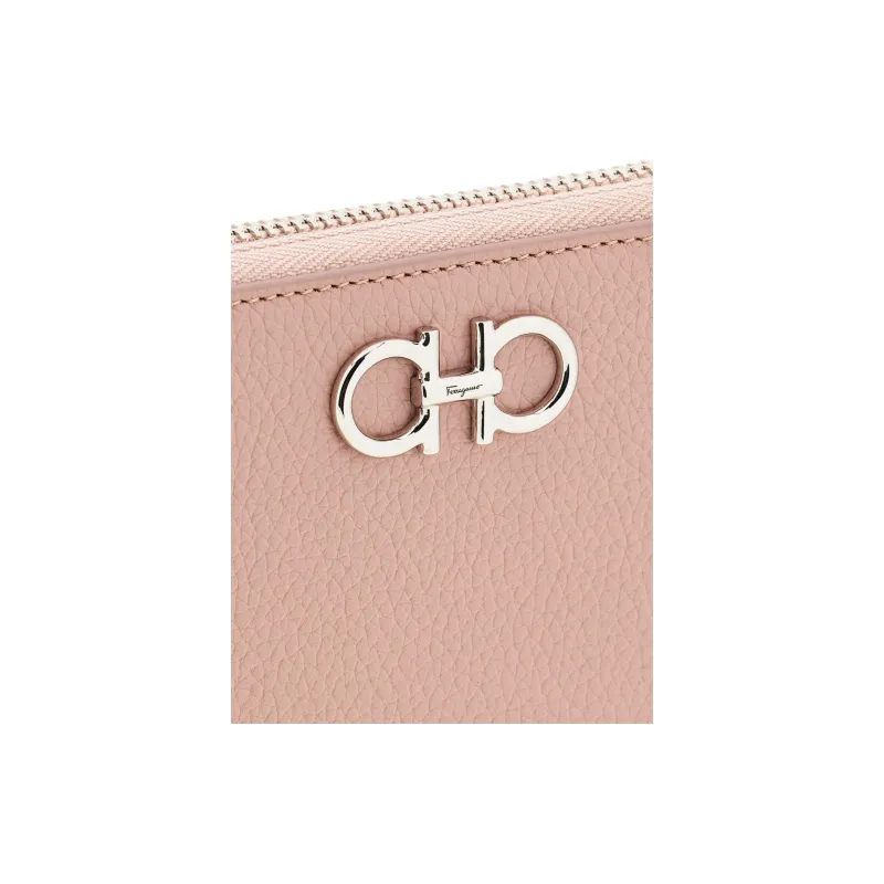 FERRAGAMO Embossed Calfskin Wallet Women's Blush Color-4