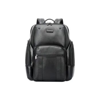 BOPAI Top Grain Cow Leather Ultra-Fine Fiber Backpacks Backpack Laptop Bags Large Size Men's Black