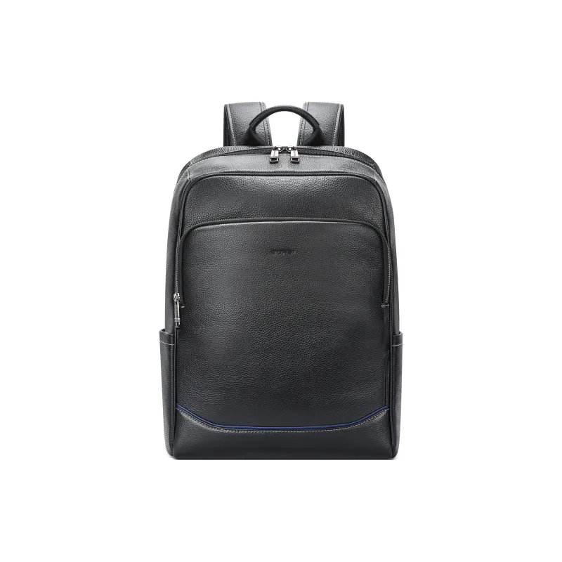 BOPAI Top Grain Cow Leather Backpack Laptop Bag Regular Unisex Black-0