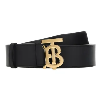 Burberry Calfskin Leather Belts Men's Black/Gold Width 3.5cm