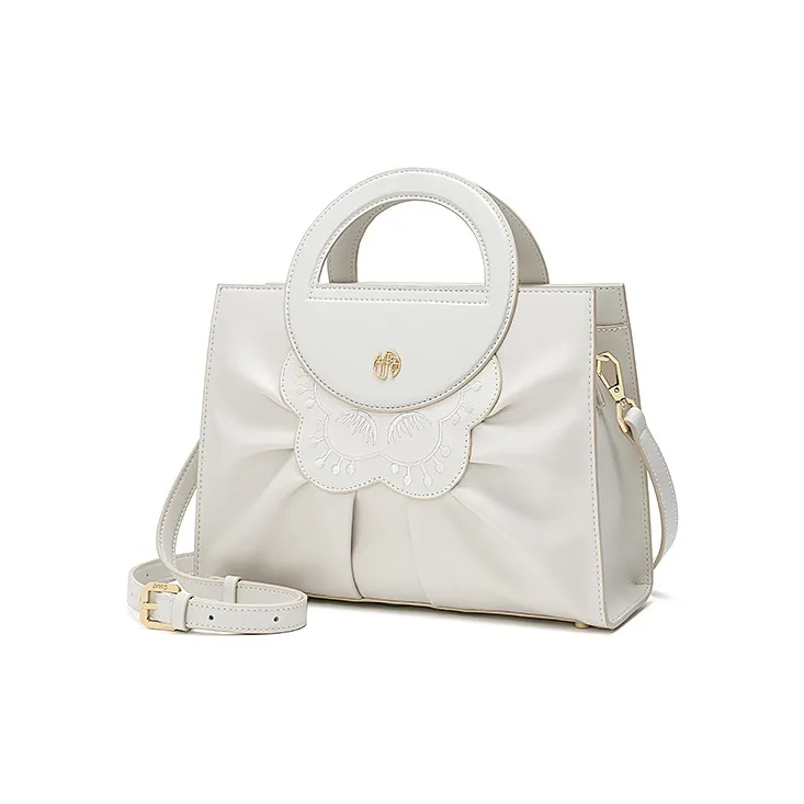 Ancient Yi Xi Cow Leather Cheongsam Mom Bag, Commute Shoulder Bag, Crossbody Bag Women's Euryale White-1