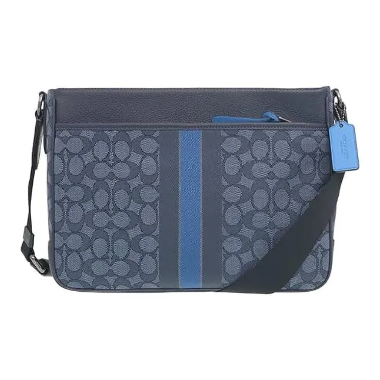 COACH Thompson Cow Leather Fabric Briefcase, Shoulder Bag, Crossbody Bag Large Size Men's Navy Blue-1