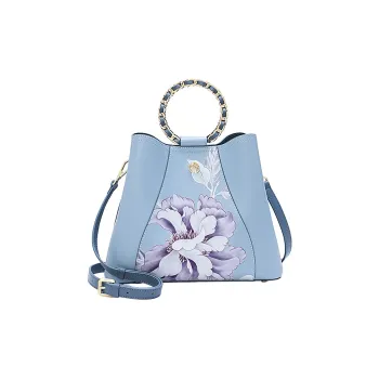 Ancient Yi Xi Cow Leather Elegant Mom Commute Crossbody One Shoulder Handbag Women's Sunny Mountain Blue