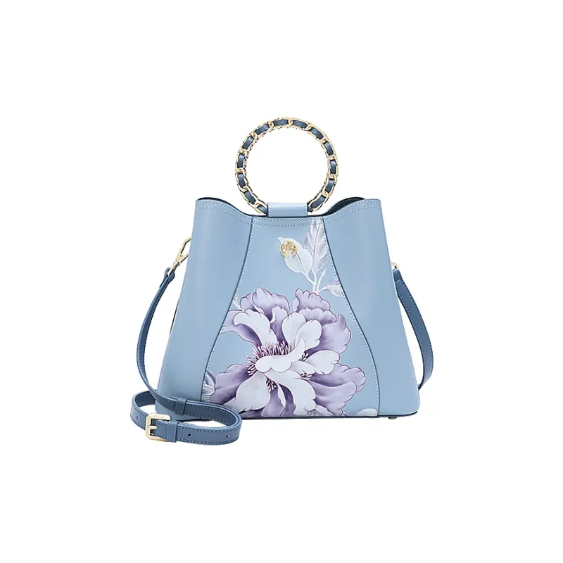 Ancient Yi Xi Cow Leather Elegant Mom Commute Crossbody One Shoulder Handbag Women's Sunny Mountain Blue-0