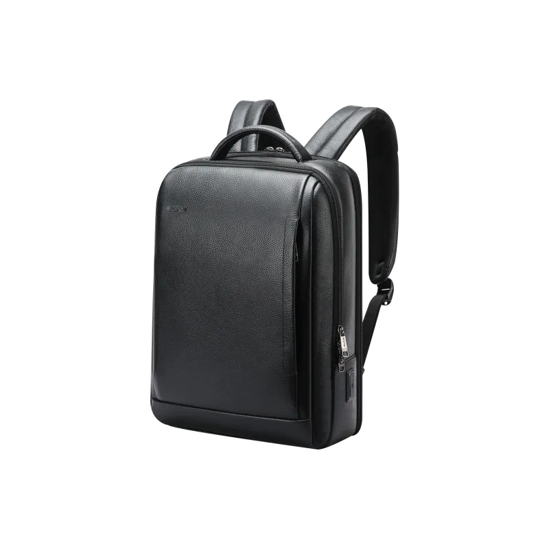 BOPAI Top Grain Cow Leather Backpack Laptop Backpack Regular Men's Black-0