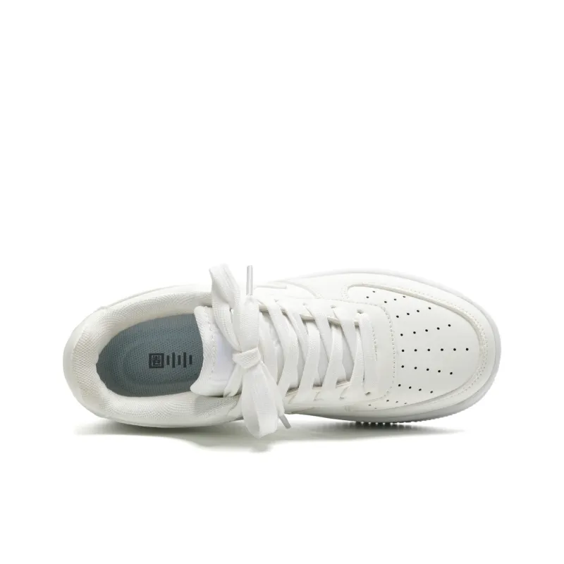 Circle Small Cushioning Wear Resistant Low Top Skateboard Shoes Unisex White-5