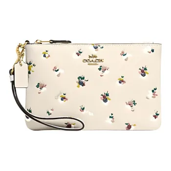 COACH Leather Wrist Bag Mini Wallet Clutch Women's Chalk White