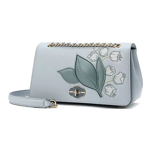 Ancient Yi Xi Cow Leather Small Square Bag Shoulder Bag, Crossbody Bag Women's Misty Blue-1