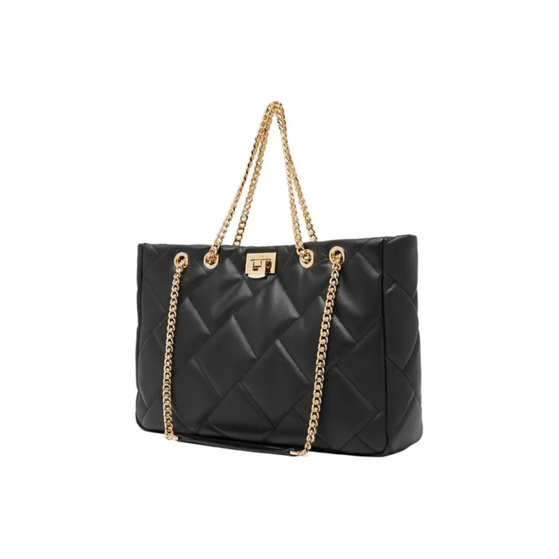 Geshiman Top Grain Cow Leather Shoulder Bag Large Size Women's Black/Ecru-1