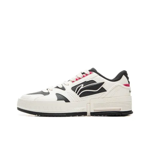 LiNing Slip-Resistant Cushioning Wear-Resistant Low-Top Skateboard Shoes Women's White Black