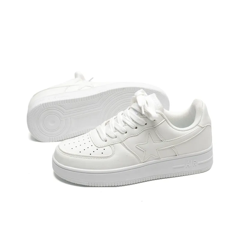 Circle Small Cushioning Wear Resistant Low Top Skateboard Shoes Unisex White-3