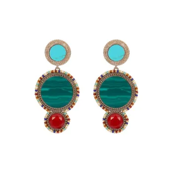 SATELLITE Gemstone Inlay Hoop Earrings Stud Earrings Women's Multicolor