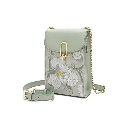 Ancient Yi Xi Cow Leather Cell Phone Pouch Women's Willow Sprout Green-1