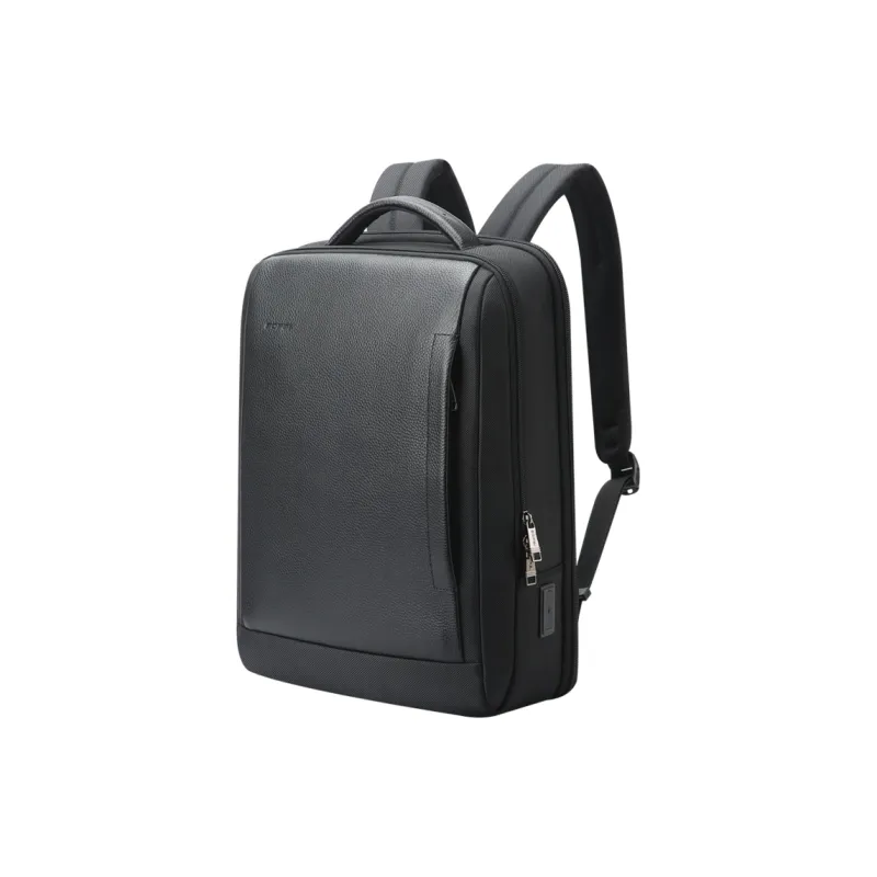 BOPAI Top Grain Cow Leather Backpack Medium Size Men's Black-0