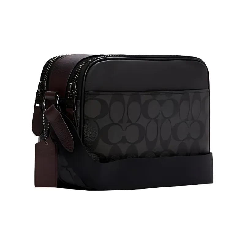 COACH Graham Leather Camera Bags Crossbody Bags Small Size Men's Black Gray Color-1