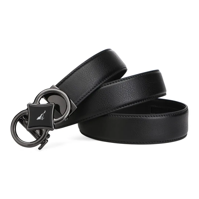SEPTWOLVES Automatic Buckle Korean Style Youth Business Leather Belts Men's Black Width 3.5CM-0