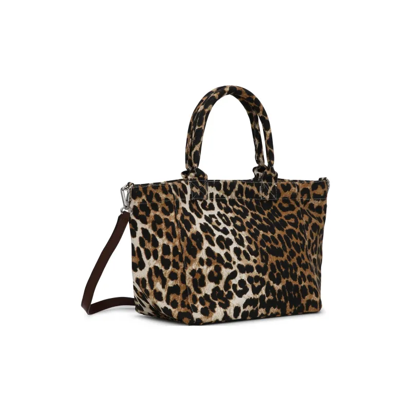 GANNI Recycled Cotton Tote Bag Shopping Bag Shoulder Bag Crossbody Bag Handbag Small Size Women's Leopard Print-1