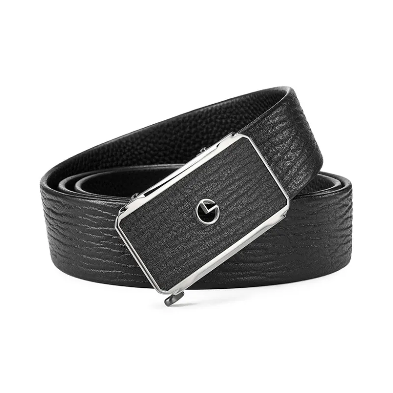 GOLDLION Suit Trouser Belt Automatic Buckle Stainless Steel Leather Belts Men's Width 3.4CM-2