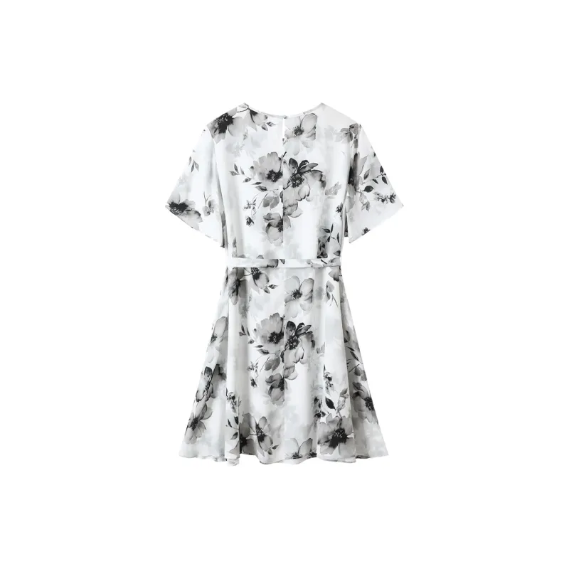H-YXIANG Short-Sleeved Dresses Women's Flower In The Mirror-1