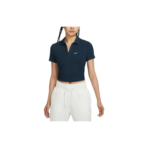 Nike Sportswear Essentials Series Polo Shirts Women's Military-Grade Deep Sea Blue/Flying White