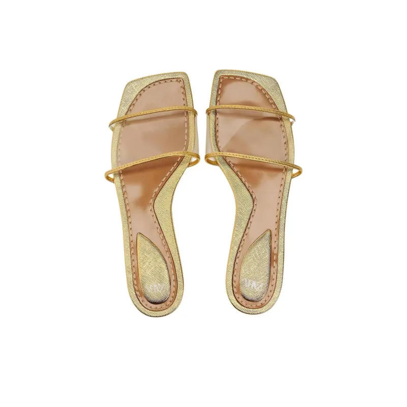 ZARA Abrasion-Resistant Slide Slippers 1cm Women's Gold-5
