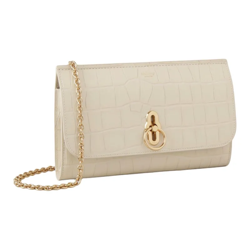 Mulberry Glossy Crocodile Pattern Leather One Shoulder Crossbody Clutches Small Size Women's Eggshell Yellow-1