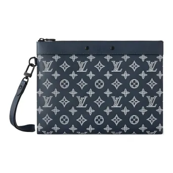 LOUIS VUITTON Pochette To Go Monogram Shadow Calfskin Crossbody Bag, Shoulder Bag Women's Marine Blue